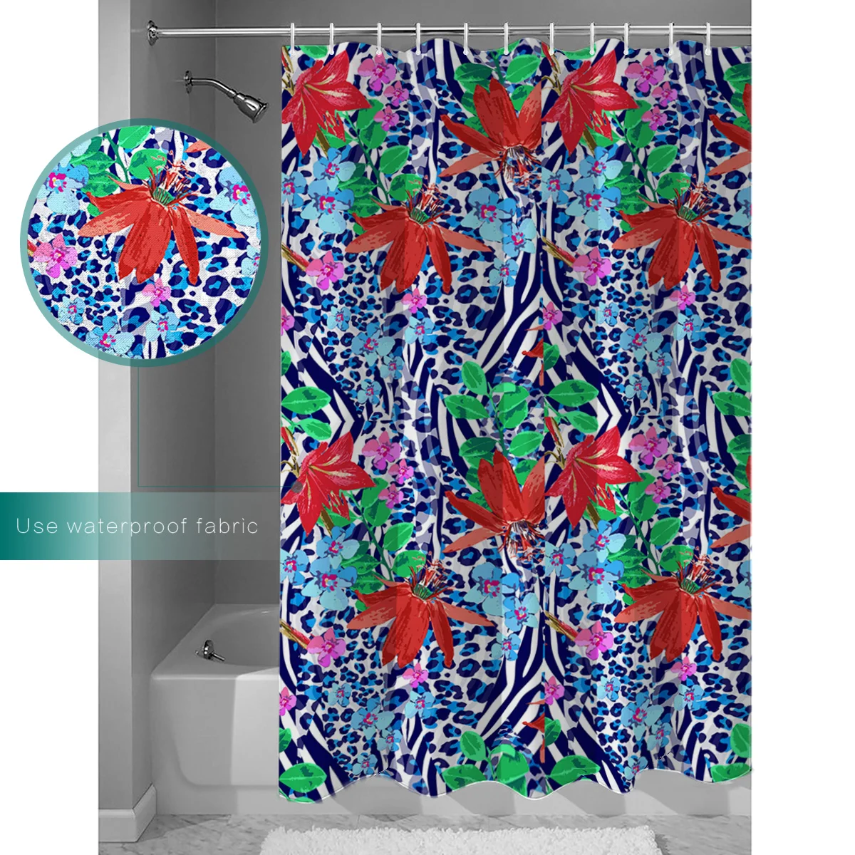 Синяя винтажная занавеска для душа из ткани с леопардовым принтом в виде