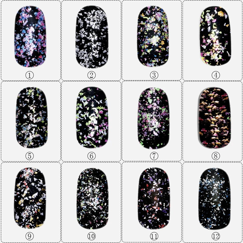 New 1 Set 12 Bottle Colorful Broken Snowflakes For Women Nails Art Decals DIY Decorations Shining Sequins Manicure Nail Stickers | Красота и