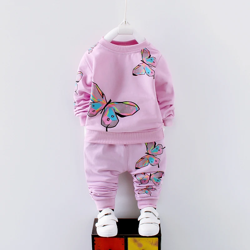 BibiCola newborn baby girl clothes cute beautiful butterfly spring autumn clothing set T shirt+overalls kids Autumn | Детская одежда и