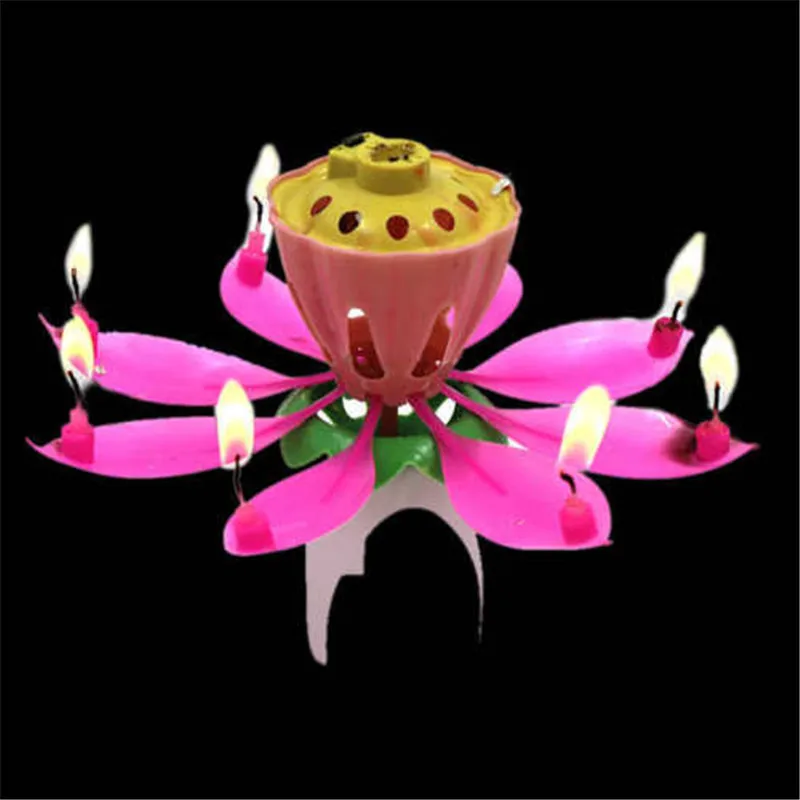 Pink 1 4 шт./лот Новые цветочные декоративные свечи удивительные романтические музыкальные лотоса вращающиеся свечи для дня рождения для торта - Цвет: Pink 1