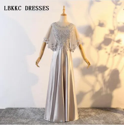 

Sliver Evening Dresses With Half Sleeves Top Lace Backless Elegant Robe De Soiree Longue 2018 Prom Gown Cheap