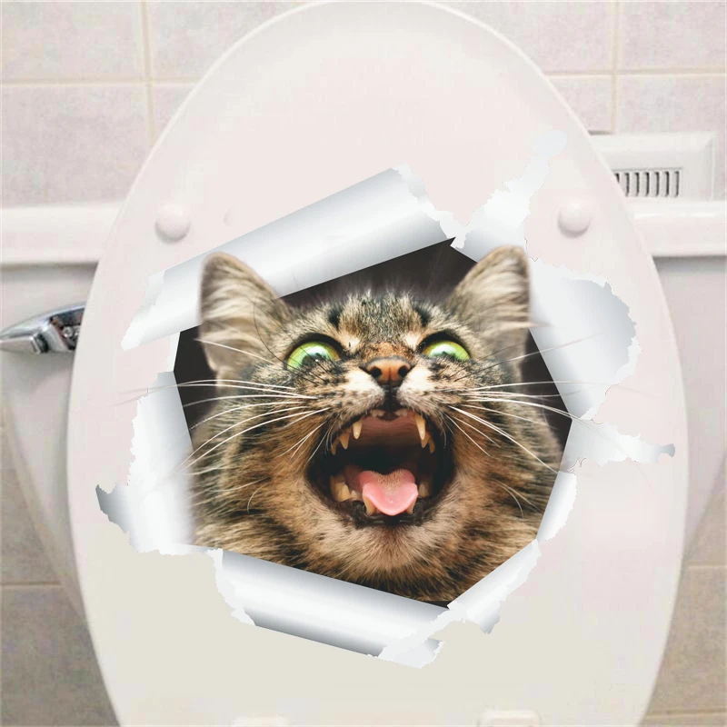 % Vinyl waterproof Cat Dog 3D Wall Sticker Hole View Bathroom Toilet Living Room Home Decor Decal Poster Background | Дом и сад