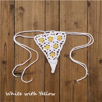White with Yellow Ручной крючком кружева стринги аппликация мини-бикини купальники бикини для загара - Цвет: White with Yellow