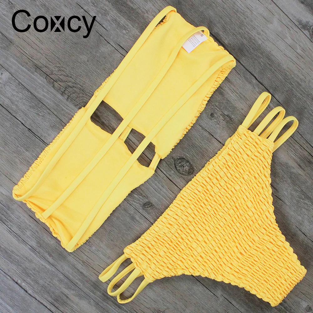 Coxcy Для женщин пикантные копченая бикини купальный костюм двухслойные пляжная