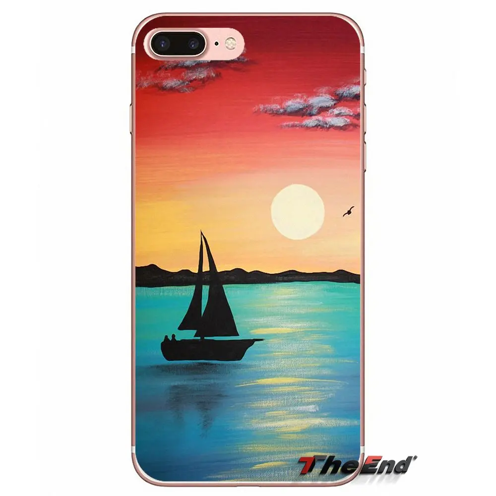 Супер Луна Парусник в море океан закаты чехол для Samsung Galaxy S3 S4 S5 MINI S6 S7 edge S8 Plus Note 2 3 4