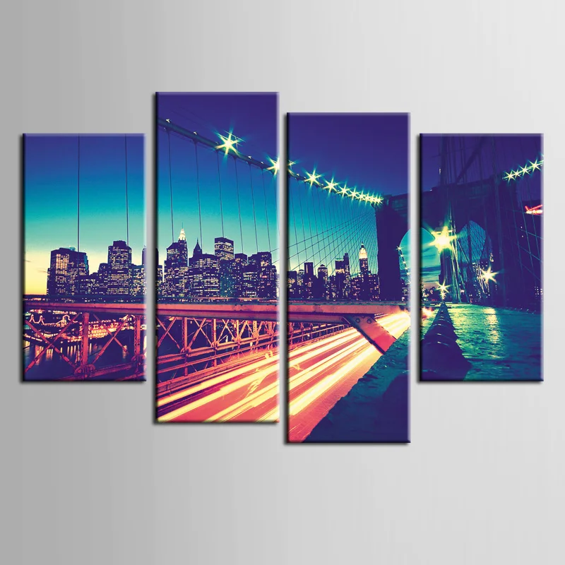 Рамку 4 Панель ночного города мост серии холст стены искусства живописи