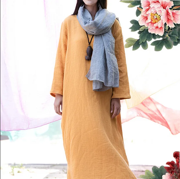 

Женское Повседневное платье с длинным рукавом, винтажное свободное платье из хлопка и льна, весна-лето 2022