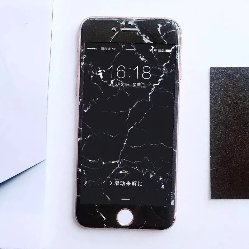 Black for i7 i8 Крутая мраморная защита для экрана из закаленного стекла для iPhone 8, 8 Plus, 6, 6 S, 6 Plus, 7, 7 Plus, полное покрытие, 3D изогнутая декоративная пленка - Цвет: Black for i7 i8