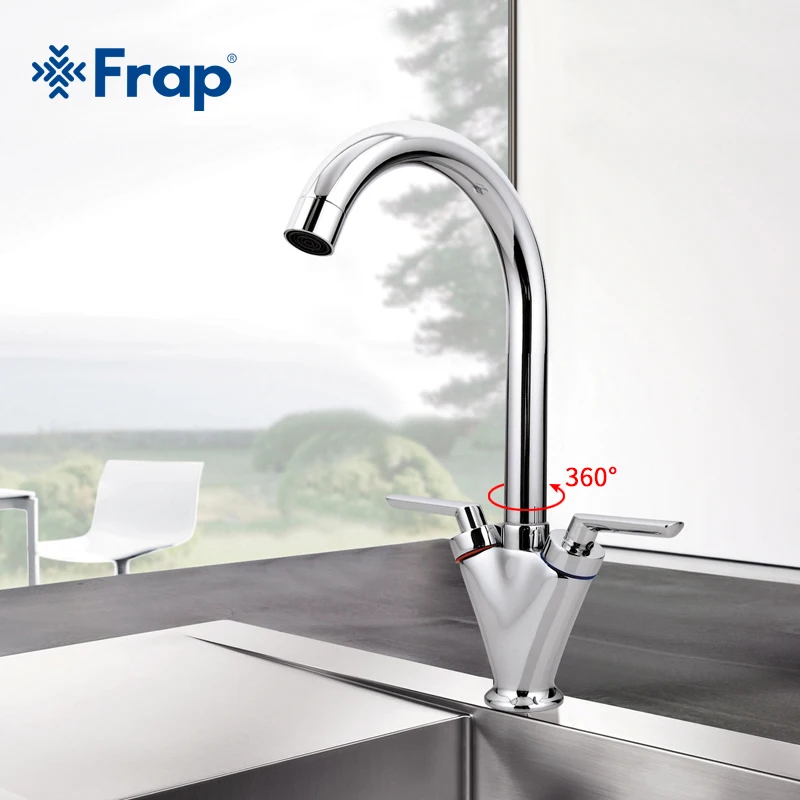 Frap Simple Style Dual Handle Cold and hot Water Mixer Tap Kitchen Faucet Outlet Pipe of Gooseneck Design F4098 & F4099