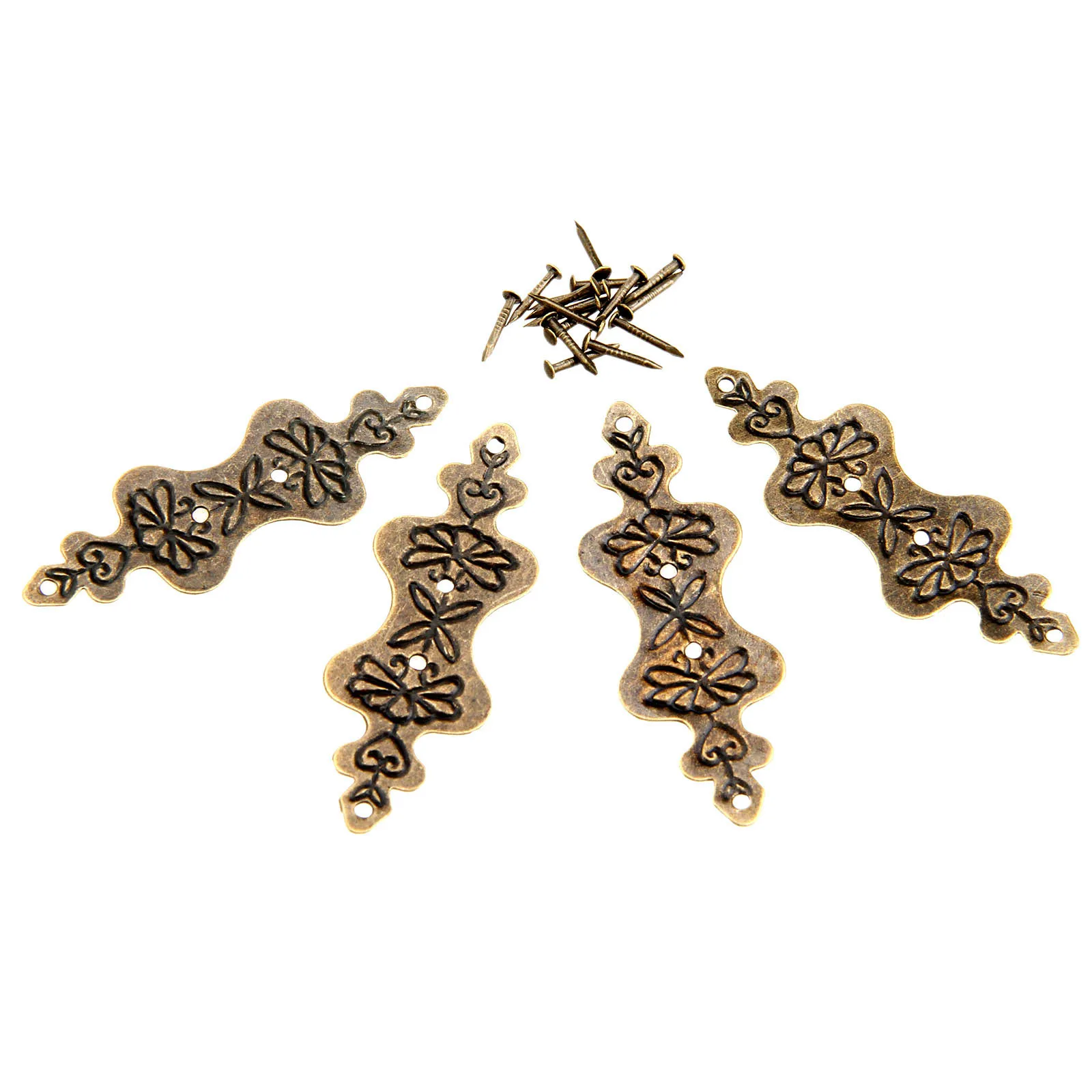 

4Pcs 56*20mm Antique Bronze Corner Bracket Jewelry Box Wood Case Decorative Feet Leg Corner Protector Furniture Fittings w/Nails
