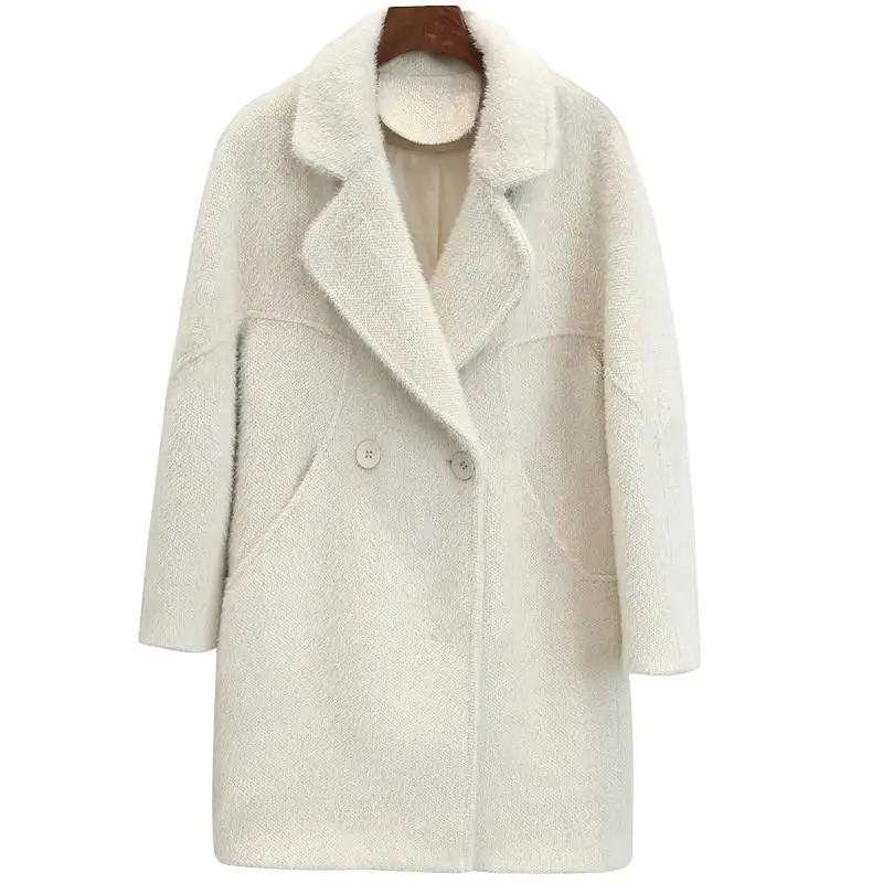 

Women Autumn Winter Faux Mink Cashmere Overcoat Female Slim Elegant Long Woolen Coat Turn Down Collar Wool Coats For Ladies V457