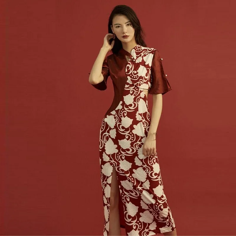 Modern Chinese Cheongsam Qipao Women Shanghai Tang Casual Stain Dress Retro Robe Vintage Femme 2019 Summer Dresses TA1446 | Тематическая