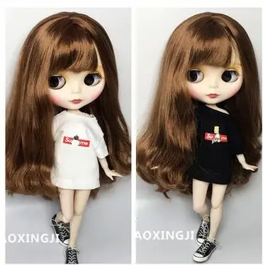 

B127 Blyth Doll clothes 30cm 1/6 dolls Azone Accessories simple black white T-shirt 1pcs