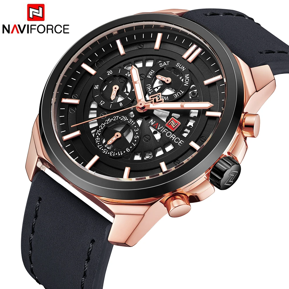 NAVIFORCE Роскошные Брендовые спортивные мужские военные часы дизайн скелета