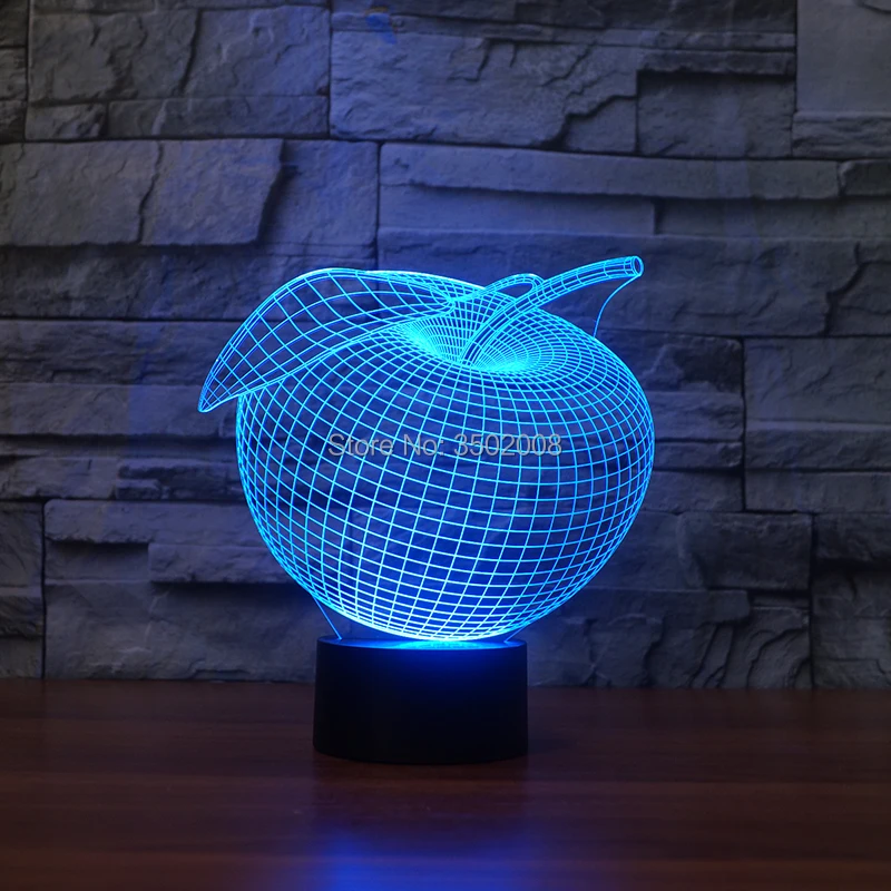Креативный 3D дизайн apple Красочный ночник 7 цветов USB LED Настольная лампа в подарок