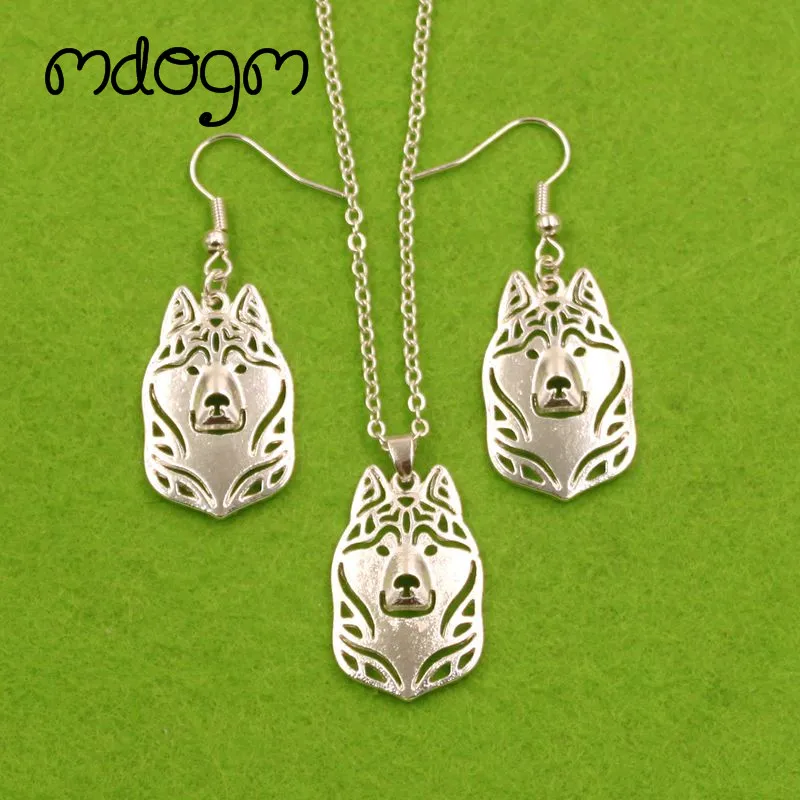 Mdogm хаски собака животные ювелирные наборы серебряное ожерелье серьги-капли