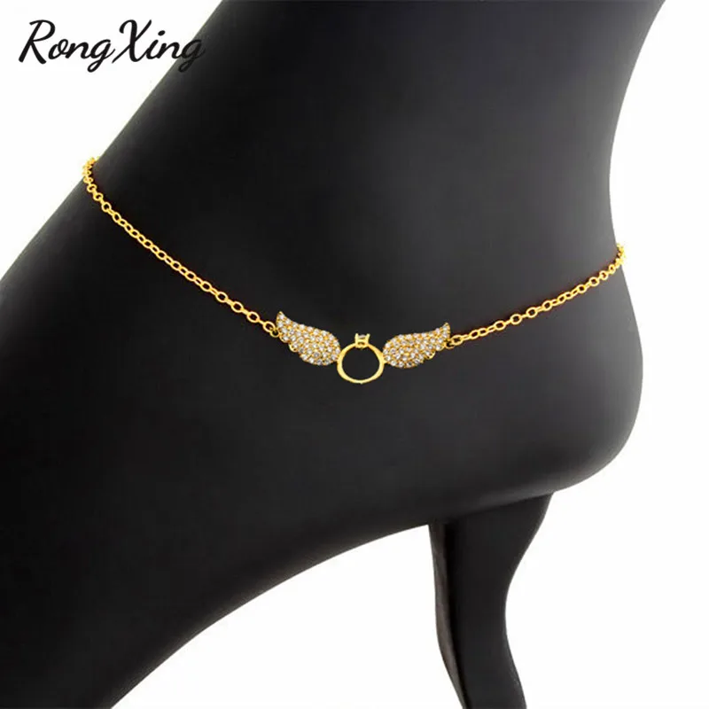 RongXing Lucky подвеска в форме ангельских крыльев браслеты для женщин серебро/золото цвет белая Хрустальная цепочка браслеты камень рождения ювелирные изделия подарки