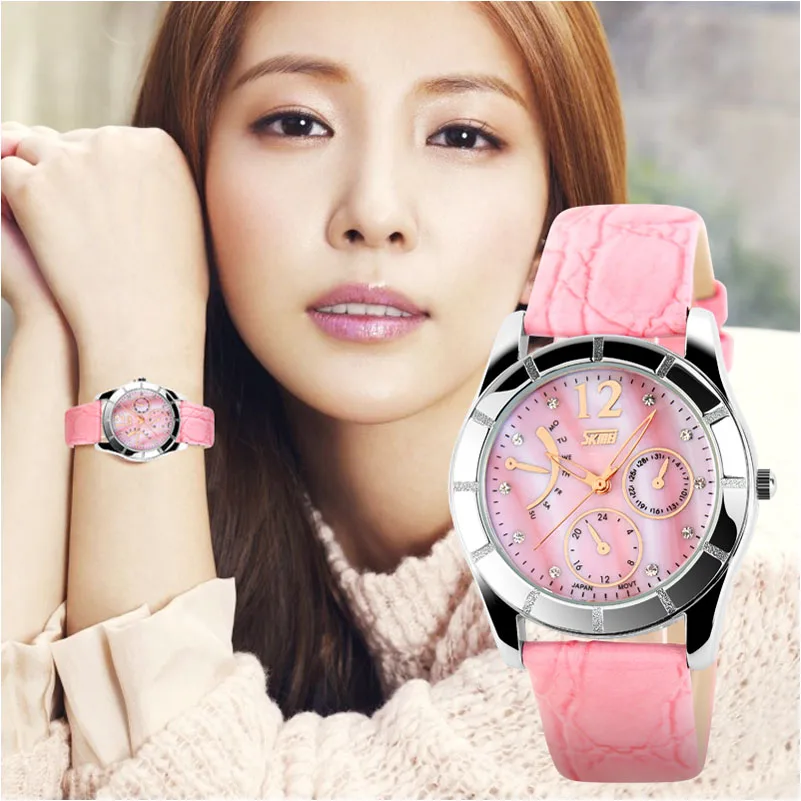 SKMEI Роскошные модные женские туфли часы кожа кварцевые наручные Reloj Mujer Montre Femme 50 м