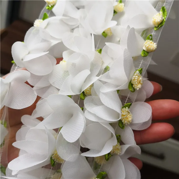 LASUI 3 метра = 1 лот белый шифон 3D цветок кружевная отделка роза ручная работа DIY юбка