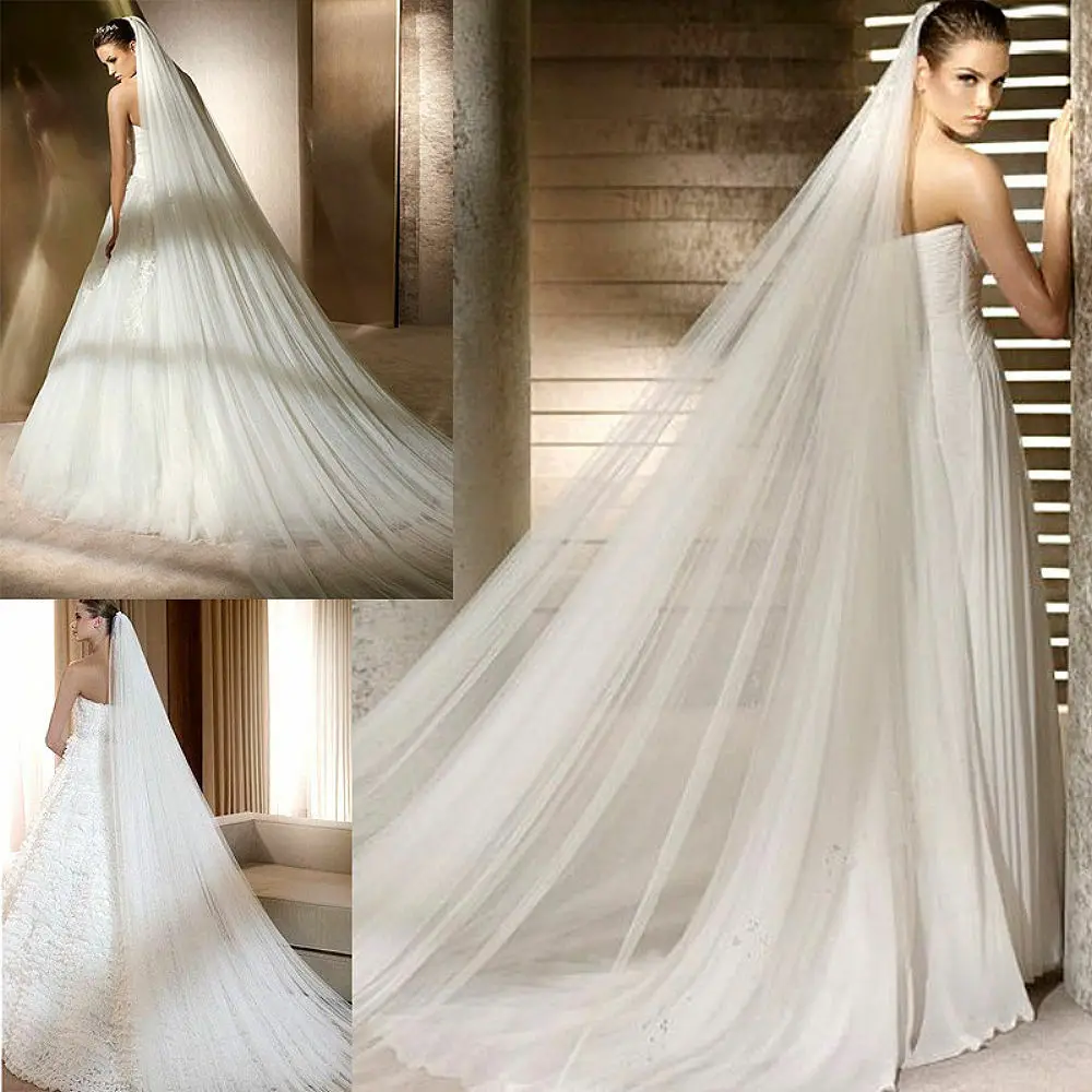 Stock Long Chapel Length Bridal Veils 3M Tulle Wedding Veil With Comb Bridesmaid bridal veil | Свадьбы и торжества