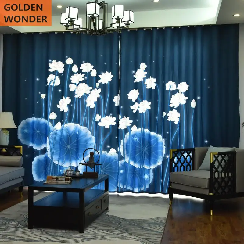 Chinese Style Custom Made Window Curtain Living Room Drapes Blackout Curtains For Bedroom Finished Lotus Printing | Дом и сад