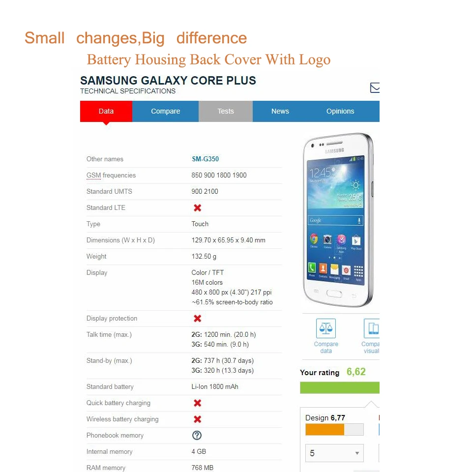 Для Samsung Galaxy Core Plus G350 G3500 SM корпус крышка батареи задняя чехол дверь Шасси Корпус