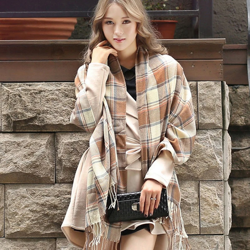[RUNMEIFA] женский зимний палантин клетчатые шарфы брендовый шарф Женский