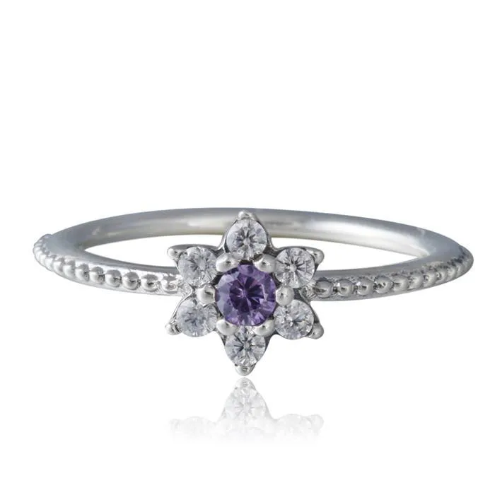 Женское кольцо с фиолетовым и прозрачным цветком из фианита новое весеннее