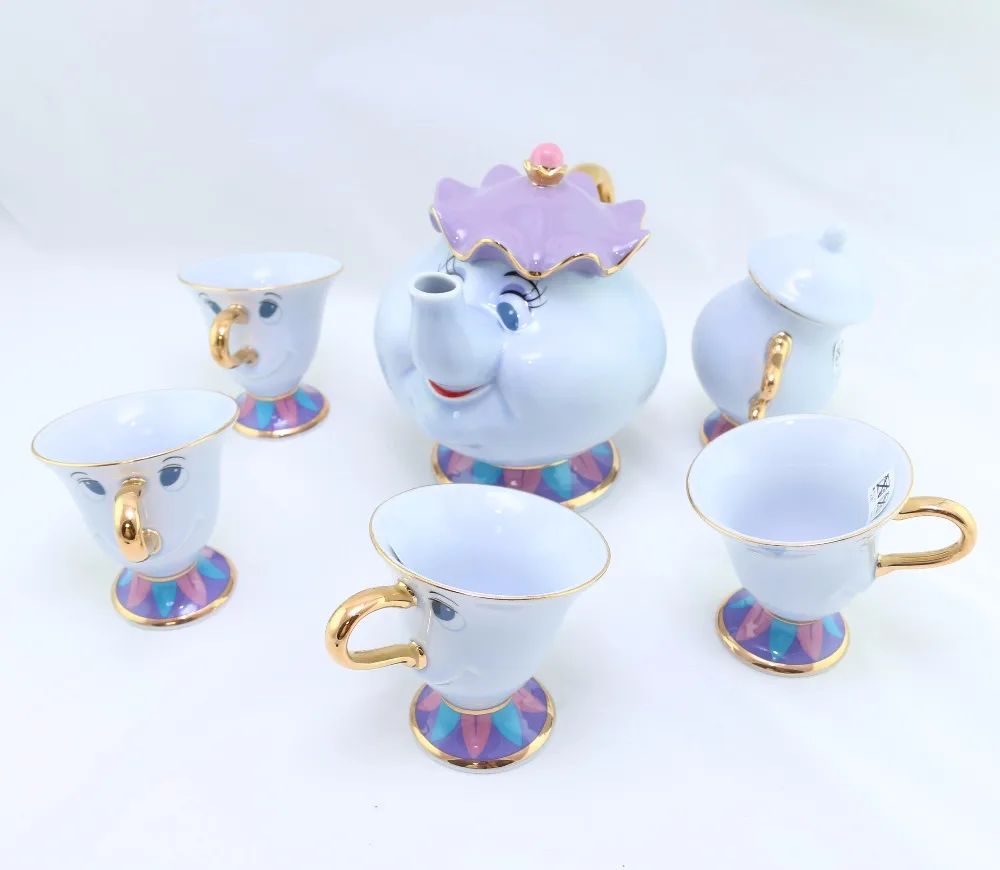 

Hot sale Beauty And The Beast Tea Set Mrs Potts Chip Tea Cup Set Sugar Bowl Pot Mug [ 1 Pot + 4 Cups+ 1 Sugar Bowl ] Xmas Gift