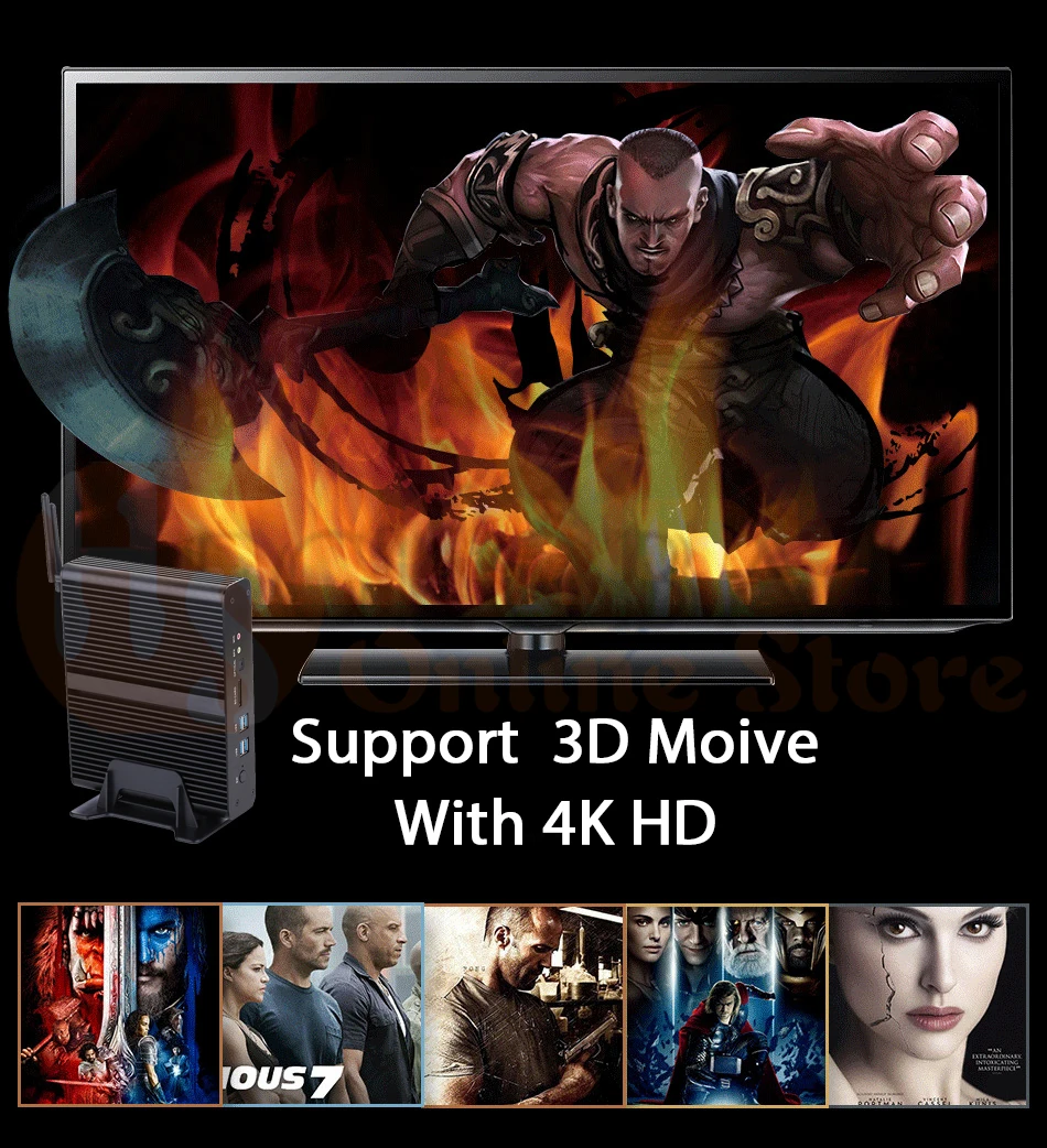 4K безвентиляторный мини-ПК, настольный компьютер, Windows 10/Ubuntu, Intel Core I7 7560U/7660U, [HUNSN BM02L],(DP/HD/2LAN/4USB3. 0/4USB2. 0/WiFi