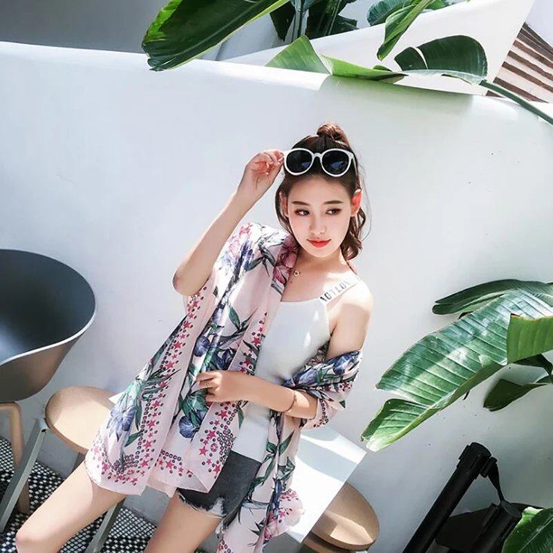 

Silk Scarf Women Luxury Brand Digital Print Flowers Silk Bohemia Flower Shawl Female Long Bandana Foulard