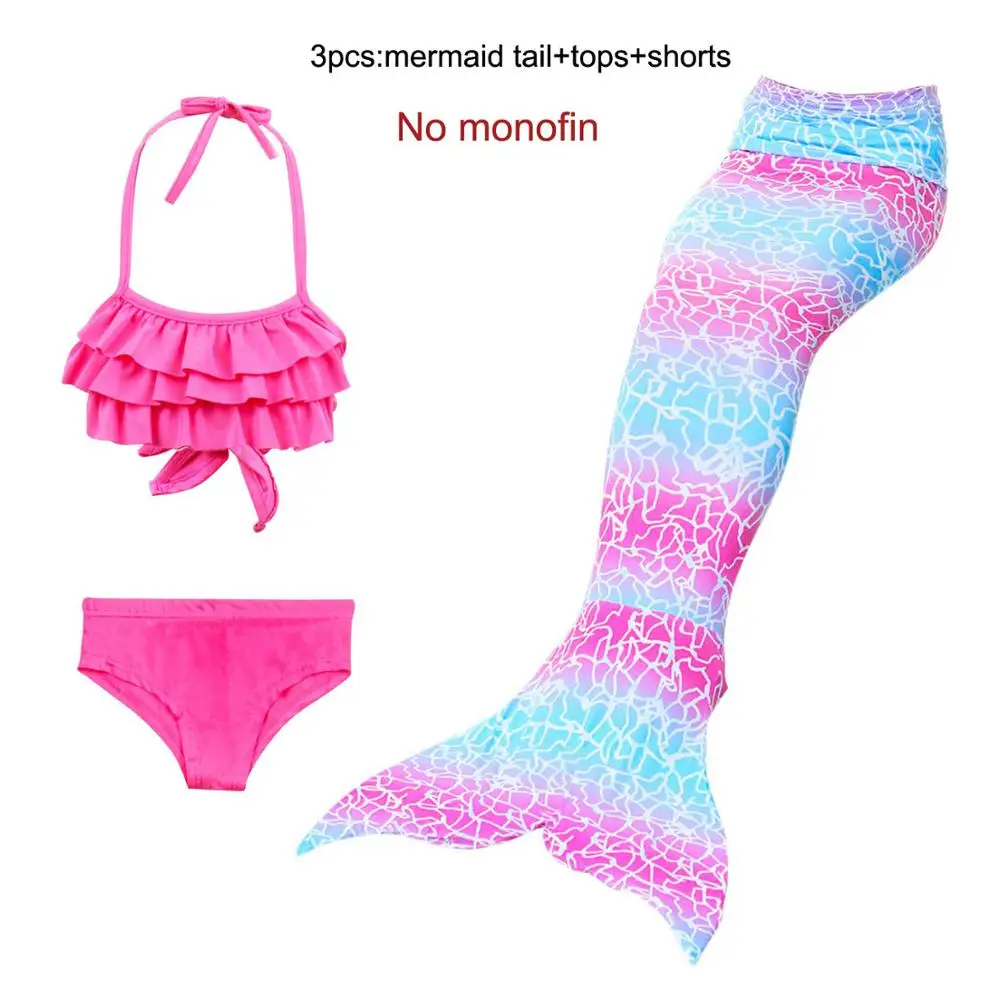tails4-3pcs Детский купальный костюм с хвостом русалки для девочек, купальный костюм-бикини, купальный костюм с хвостом русалки - Цвет: tails4-3pcs
