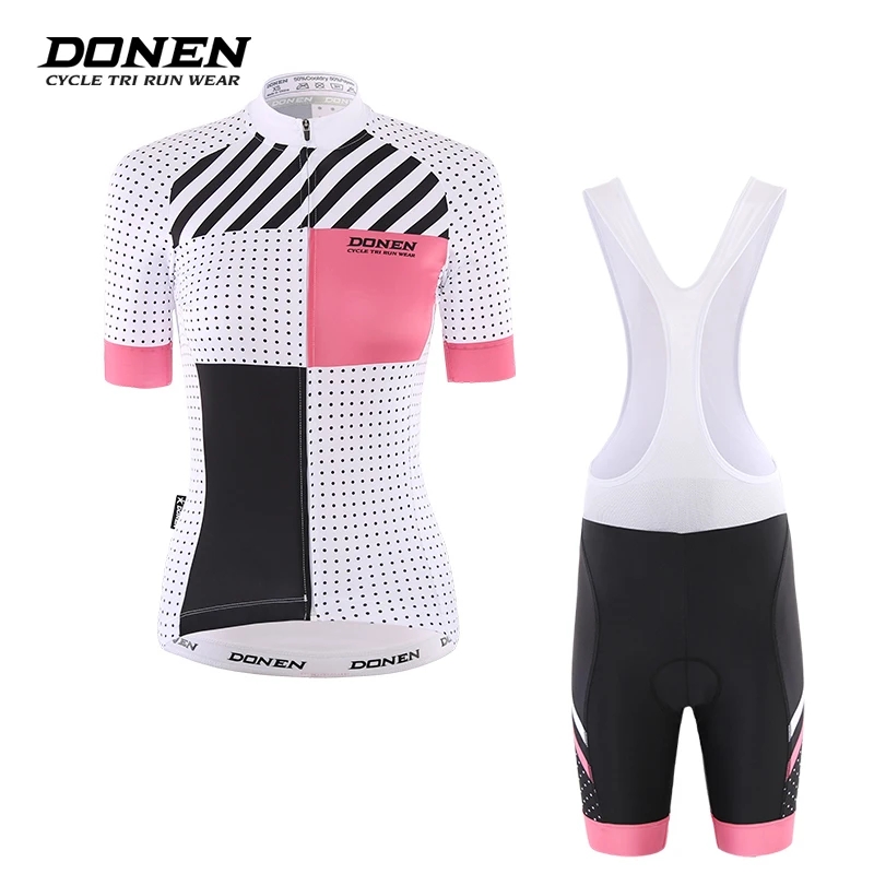Женский спортивный костюм DONEN из Джерси с коротким рукавом и подтяжками для езды