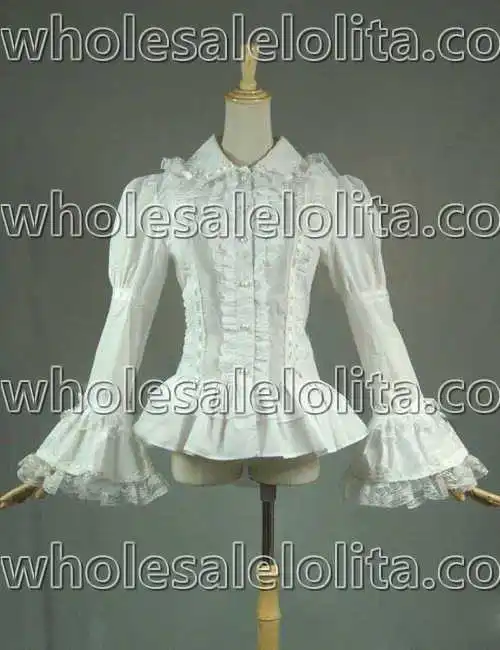 Викторианская Готическая белая хлопковая романтическая кружевная блузка с