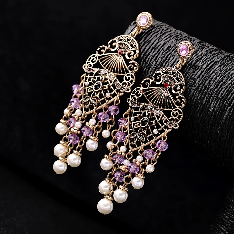 Boho Стиль Vintage Античное Золото Цвет Индии Заявление Серьги Ретро Нация Розовый