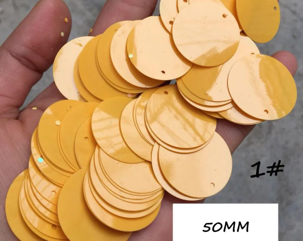 Высокое качество 50 мм большой круглый желтый, розовый, королевский синий, оранжевый, черный блесток, свадебная ткань ремесло плоский 1 отверстие 5 см Свободные блесток S0424L