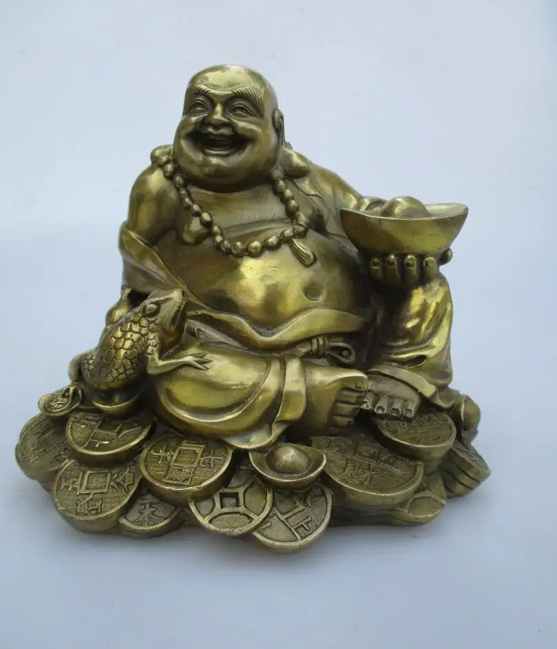 

High: 15CM!!! Art Collection Home Decorated Brass Carved Lucky Money Buddha Statue/Home Feng Shui Sculpture 0002
