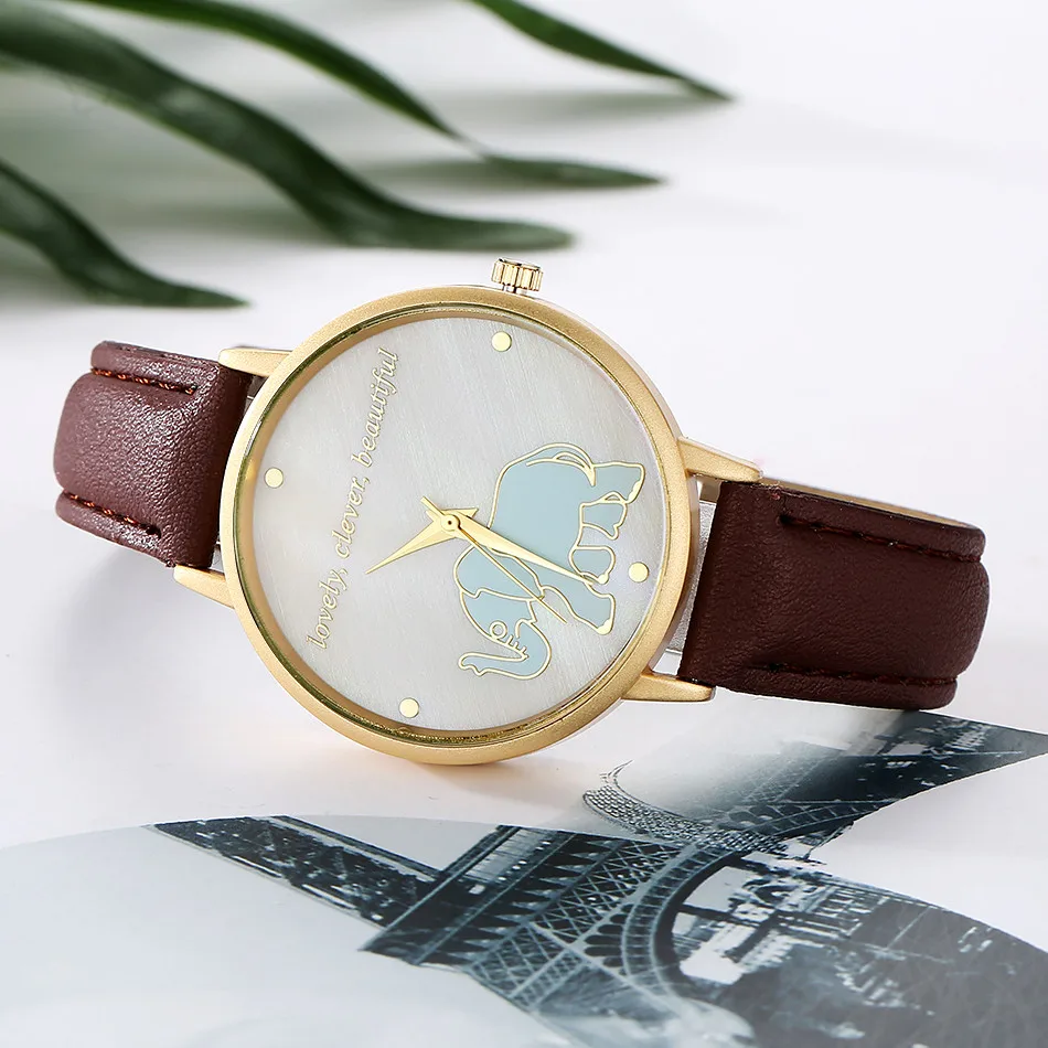 GAIETY новинка relogio feminino кожа зеленый слон ремешок женские часы аналоговые простые