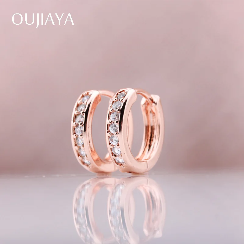 ROSE GOLD-W OUJIAYA, простые классические женские свадебные серьги из розового золота 585 пробы, круглые свисающие серьги с натуральным цирконием, подарок, вечерние ювелирные изделия A31 - Окраска металла: ROSE GOLD-W