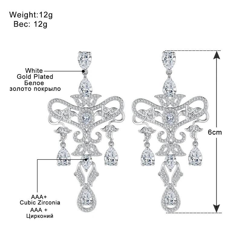 Mecresh Korea Style White Gold Color Large Statement Earrings for Women CZ Chandelier Wedding Dangle Drop Female EH1076 | Украшения и