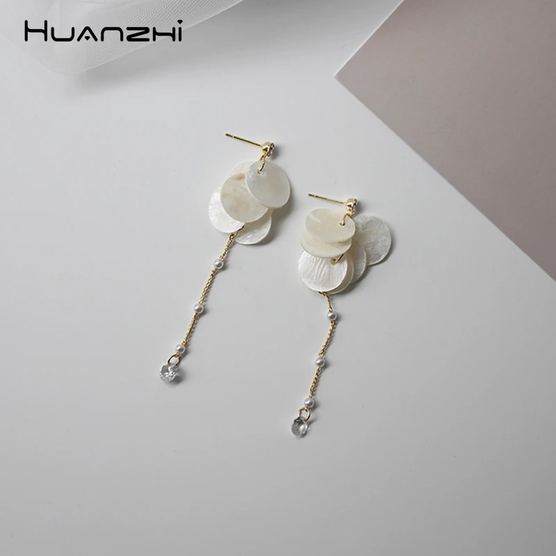 HUANZHI 2019 новый корейский Элегантный Ретро Shell отрезной диск кисточкой длинное
