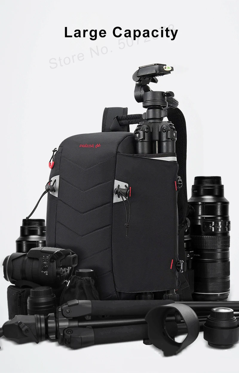 Large Capacity DSLR Camera Bag Outdoor Travel Nylon Waterproof Photography Backpack For Tripod Flash Light Camera w/ Rain Cover