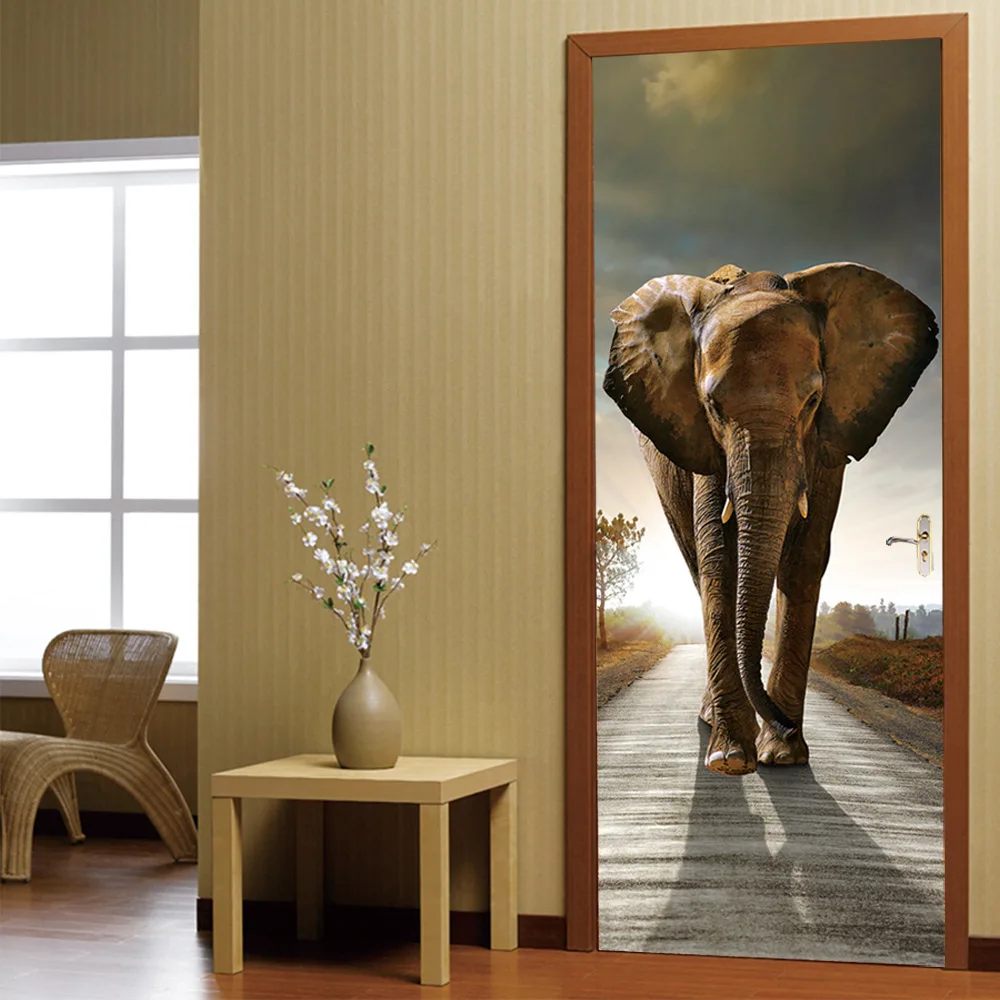 

Elephants Imitation 3D Door Sticker Waterproof Living Room Bedroom Door Wallpaper Self Adhesive Art Door Decals