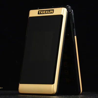 gold Мобильный телефон с откидным двойным экраном, SOS, bluetooth, дешевый телефон, большая кнопочная раскладушка, мобильные телефоны H-mobile - Цвет: gold