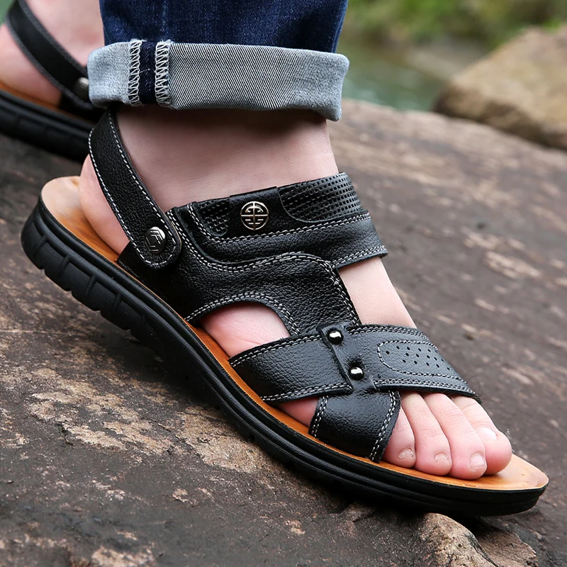 2019 Взрывные Модели Кожаные массажные сандалии мужская повседневная модная