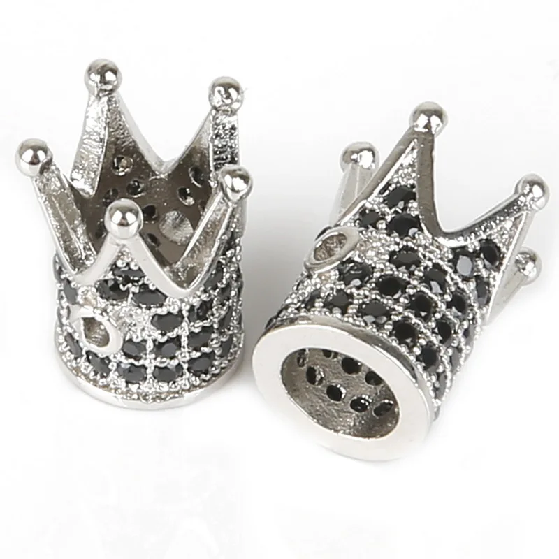 Silver Модные медные бусины-разделители Micro Pave Кристалл Кубический цирконий Корона Леопард шлем Череп круглые бусины Подвески на браслеты для ручного творчества - Цвет: Silver