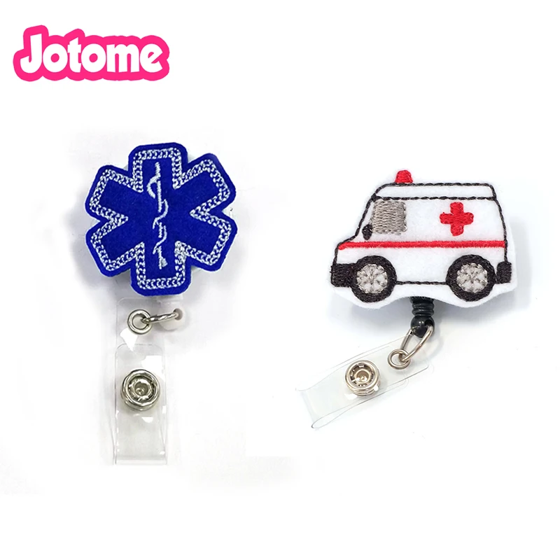 

10/20pcs Emt styles Cheap Felt handmade knitting ambulance medical nurse Retractable id badge holder reel