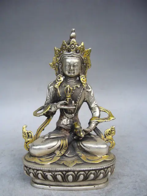 14.5 cm * / China's Tibet Buddhism handmade silver gilded Buddha