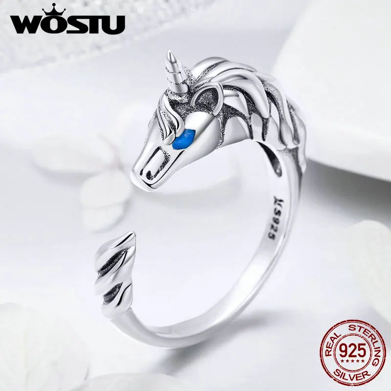 WOSTU Hot Sale 925 Sterling Silver Fashion Licorne Enamel Open Finger Ring For Women Wedding Engagement Silver Jewelry CQR410