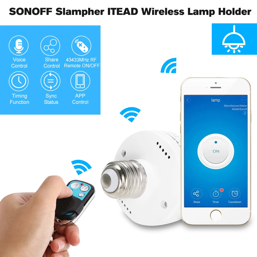 Slampher ITEAD беспроводной WiFi умный держатель лампочки E27 433MHz RF + 1 шт пульт